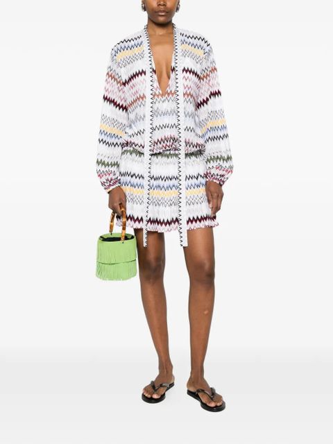 Missoni zigzag-pattern tie-neck mini dress - White - zdjęcie produktu nr 2
