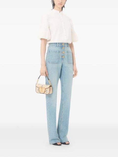 Valentino Garavani Locò small linen shoulder bag with embroidery - Neutrals