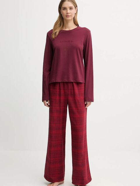 Calvin Klein Underwear piżama bawełniana damska kolor bordowy bawełniana LV00QS7579