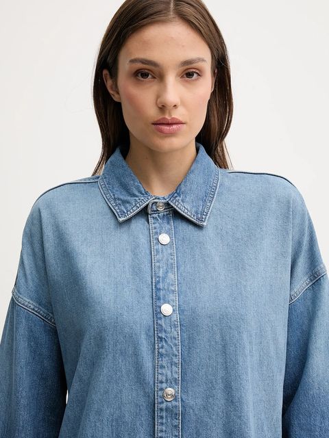 Calvin Klein Jeans koszula jeansowa damska kolor niebieski relaxed z kołnierzykiem klasycznym LV047C783G