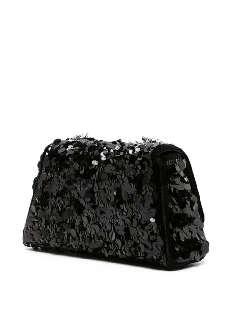 Self-Portrait mini Bow sequin-embellished bag - Black