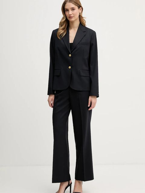 Tommy Hilfiger spodnie z dodatkiem wełny damskie kolor granatowy proste high waist WW0WW48801