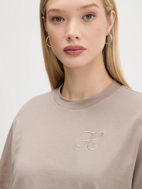 HUGO t-shirt bawełniany damski kolor beżowy 50550901