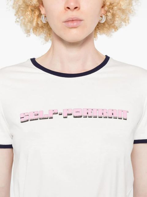 Self-Portrait logo-print T-shirt - White