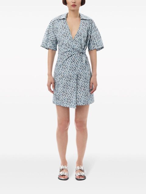 GANNI floral-print wrap minidress - Blue