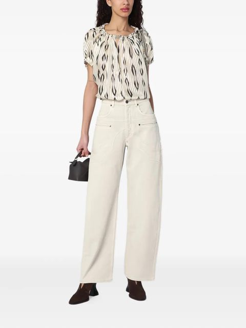 ISABEL MARANT graphic-pattern pleated blouse - Neutrals