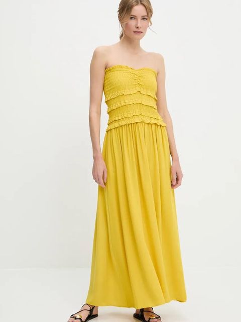Answear.LAB sukienka z lnem kolor żółty maxi rozkloszowana