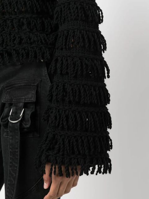 Blumarine fringe-detail open-knit jumper - Black