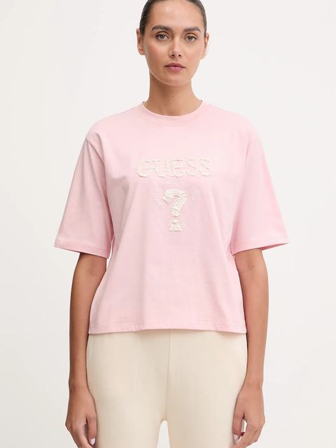 Guess t-shirt bawełniany AURLIE damski kolor różowy V4YI06 I3Z14