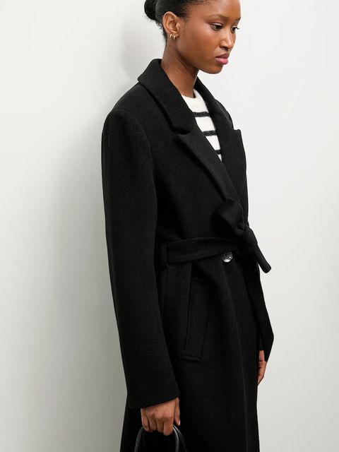 Answear.LAB płaszcz wełniany kolor czarny przejściowy dwurzędowy