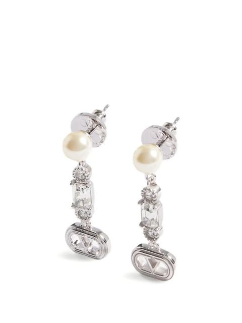 Valentino Garavani Ovalette metal, pearl and Swarovski® crystal earrings - Silver