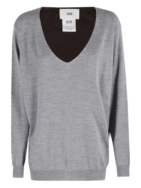 SOLOTRE V-neck colourblock sweater - Grey - zdjęcie produktu nr 1