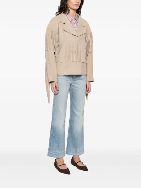 SANDRO fringed suede jacket - Neutrals