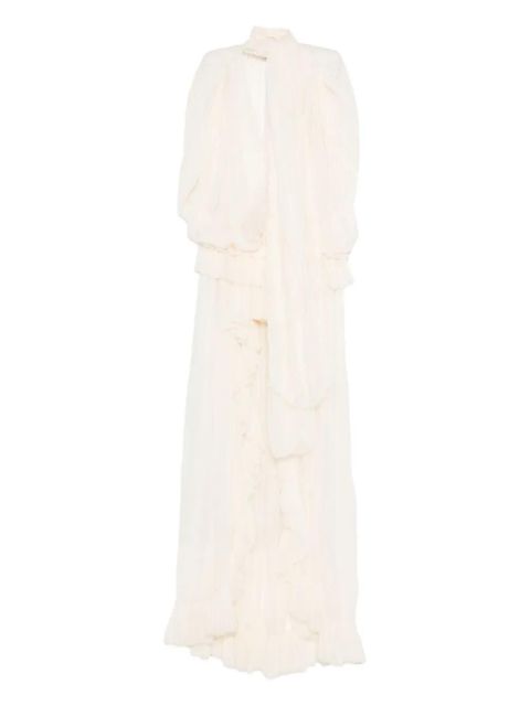 Blumarine pleated ruffled asymmetric day dress - Neutrals - zdjęcie produktu nr 1
