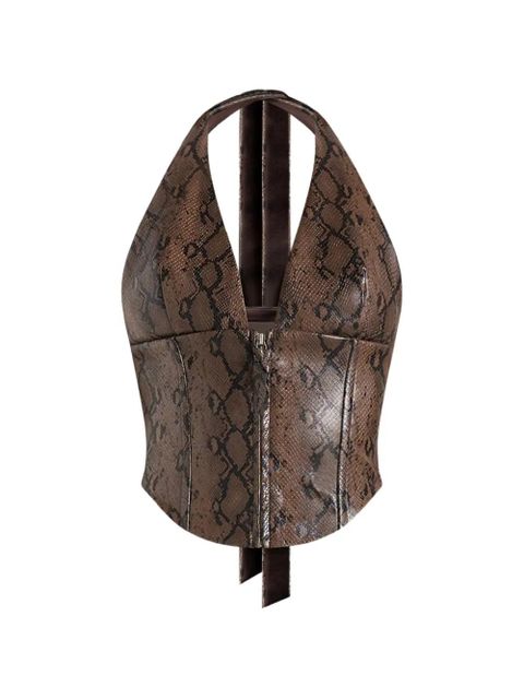 Manière De Voir Sloane python-print halterneck corset top - Brown - zdjęcie produktu nr 1