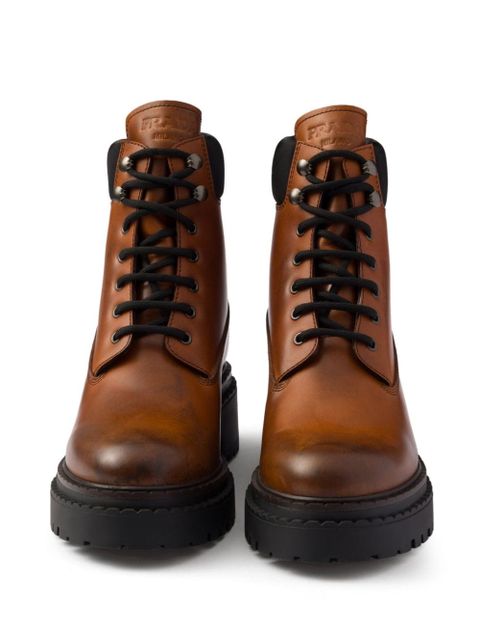 Prada leather combat booties - Brown