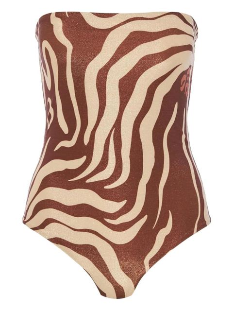 Johanna Ortiz zebra-print strapless swimsuit - Brown - zdjęcie produktu nr 1