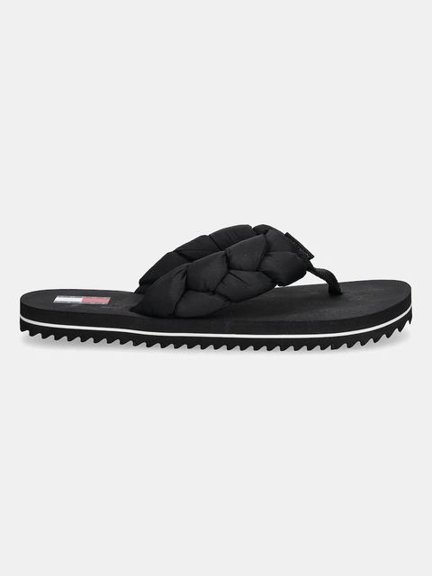 Tommy Jeans japonki BRAIDED THONG BEACH SANDAL damskie kolor czarny na płaskim obcasie EN0EN02877