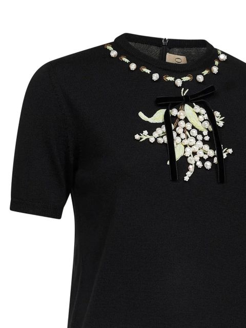 Valentino Garavani embroidery pearl-embellished top - Black