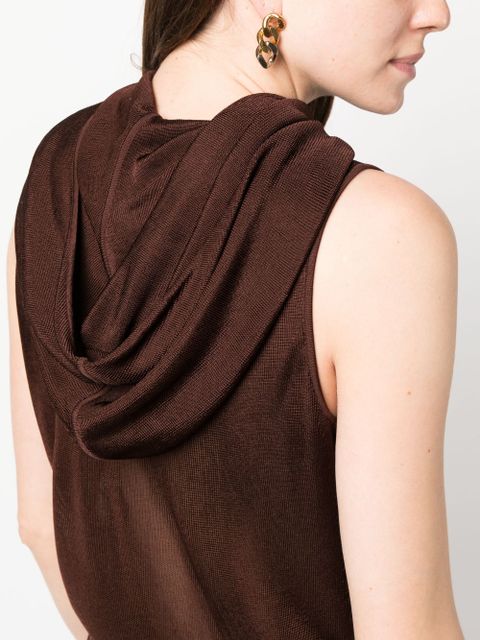 Saint Laurent sleeveless hooded mesh top - Brown