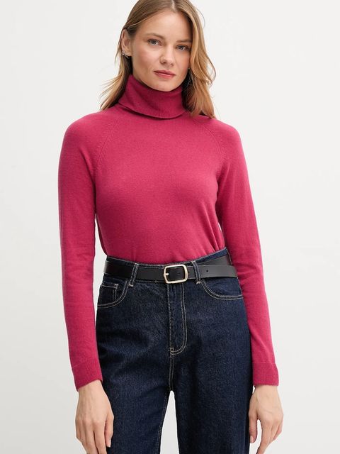 United Colors of Benetton sweter z dodatkiem wełny damski kolor różowy lekki z golfem 1035D2551 - zdjęcie produktu nr 1