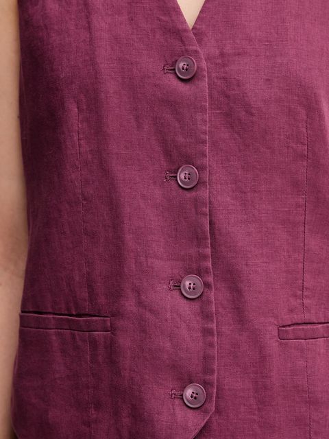 United Colors of Benetton kamizelka lniana kolor fioletowy jednorzędowa