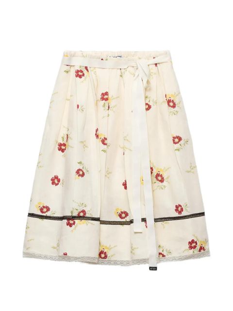 Prada floral print linen skirt - Neutrals - zdjęcie produktu nr 1