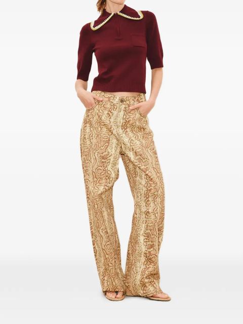 ALEMAIS Jasper crochet-trim polo top - Brown - zdjęcie produktu nr 1