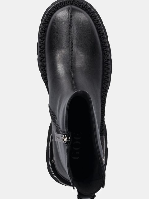 GOE botki skórzane damskie kolor czarny na platformie lekko ocieplone SS2N4143 BLACK