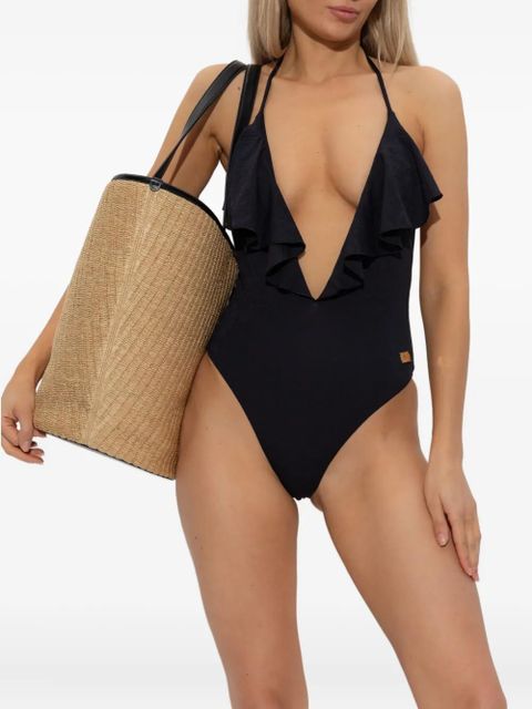 Balmain ruffled halterneck swimsuit - Black