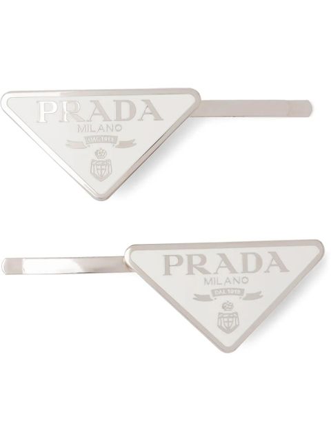 Prada triangle-logo hair clips (set of two) - White - zdjęcie produktu nr 1