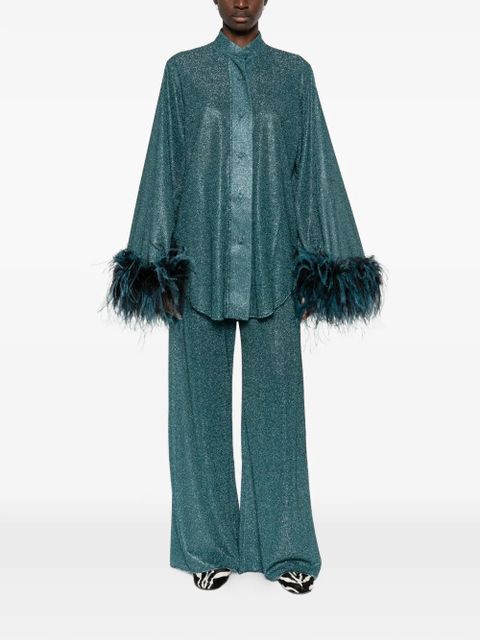 Oséree Lumiere PLumage feather-trim shirt - Green - zdjęcie produktu nr 2