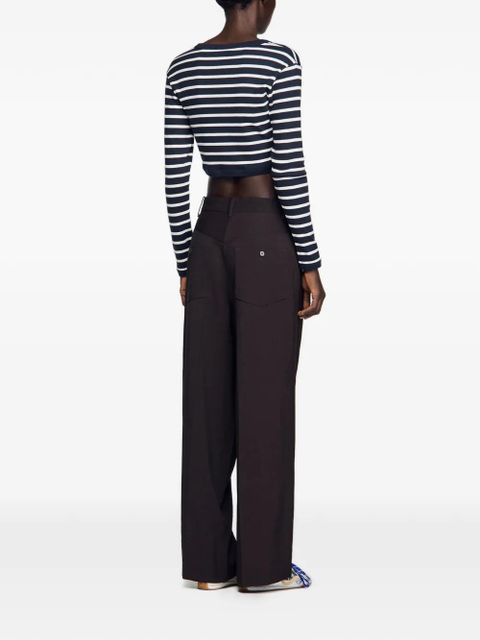 SANDRO striped embroidered cotton T-shirt - Blue