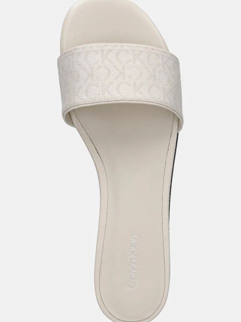 Calvin Klein klapki FLAT SLIDE - JACQ damskie kolor beżowy HW0HW02388