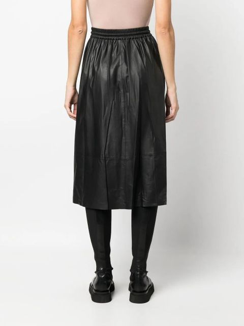 Yves Salomon flared leather midi skirt - Black