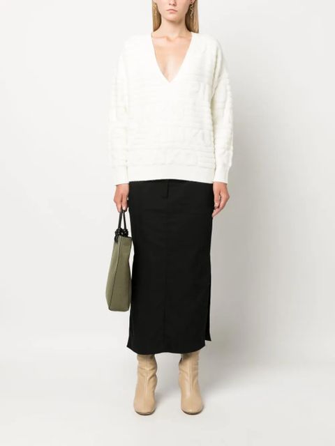 PINKO intarsia-knit logo V-neck jumper - White - zdjęcie produktu nr 2