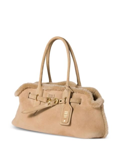 Miu Miu Aventure shearling tote bag - Brown