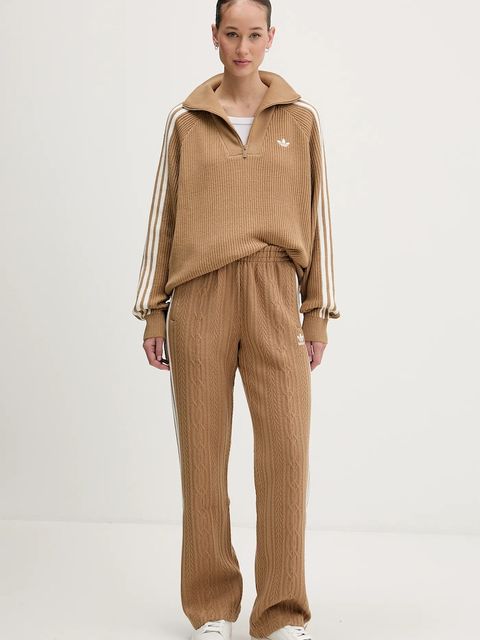 adidas Originals sweter Funnel damski kolor brązowy z półgolfem KS7787