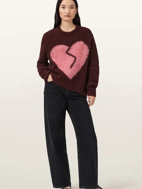 AllSaints sweter z dodatkiem wełny LUVHEART damski kolor czerwony ciepły W078KC