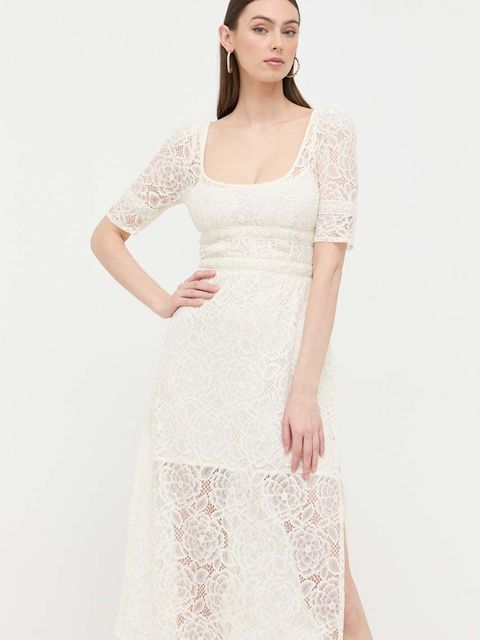 For Love & Lemons sukienka kolor beżowy midi prosta - zdjęcie produktu nr 1