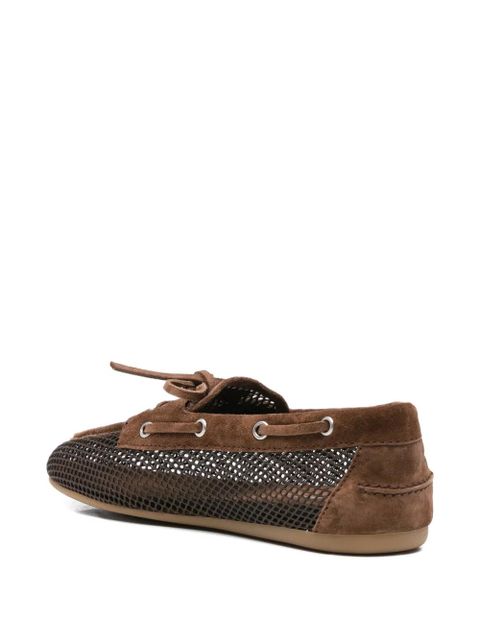 Miu Miu crochet leather boat shoe - Brown