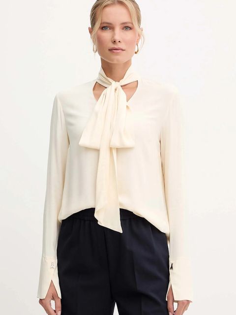 Patrizia Pepe koszula damska kolor beżowy regular z wiązanym dekoltem 2C1648 A8I1 - zdjęcie produktu nr 1