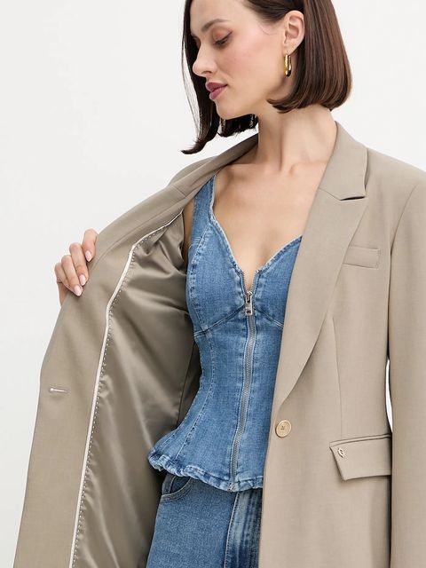 Guess marynarka DOROTHEE kolor beżowy jednorzędowa gładka W5YN41 WHD92