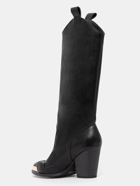 Versace Jeans Couture kozaki skórzane damskie kolor czarny na słupku 79VA3S12 ZPB68 899