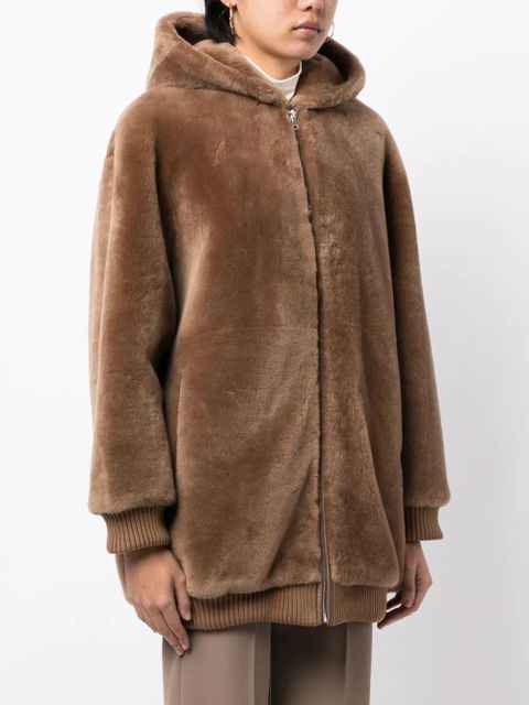 Yves Salomon zip-up hooded oversized coat - Brown