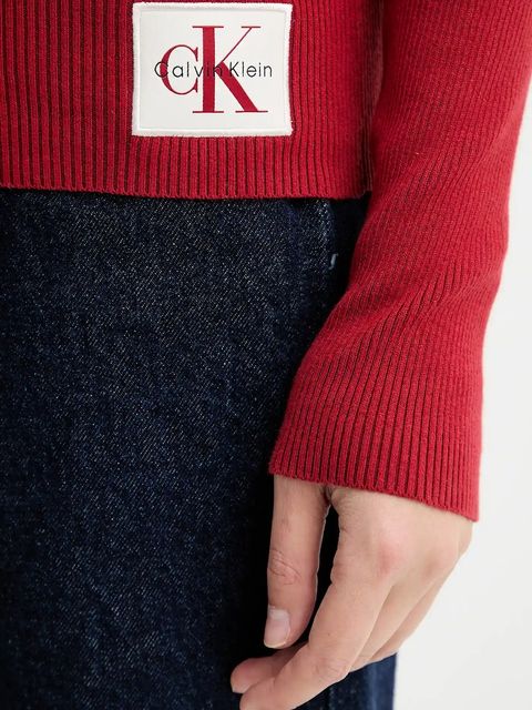 Calvin Klein Jeans sweter damski kolor bordowy lekki z golfem LV047D350G