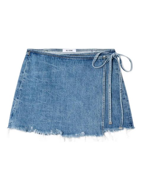 RE/DONE The Beach frayed wrap mini skirt - Blue - zdjęcie produktu nr 1