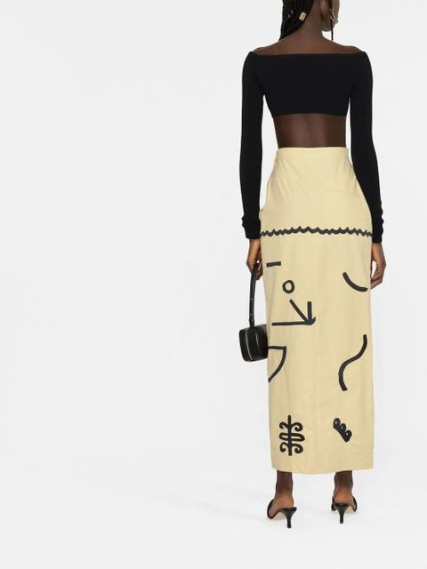 Nanushka motif-print high-slit midi skirt - Neutrals