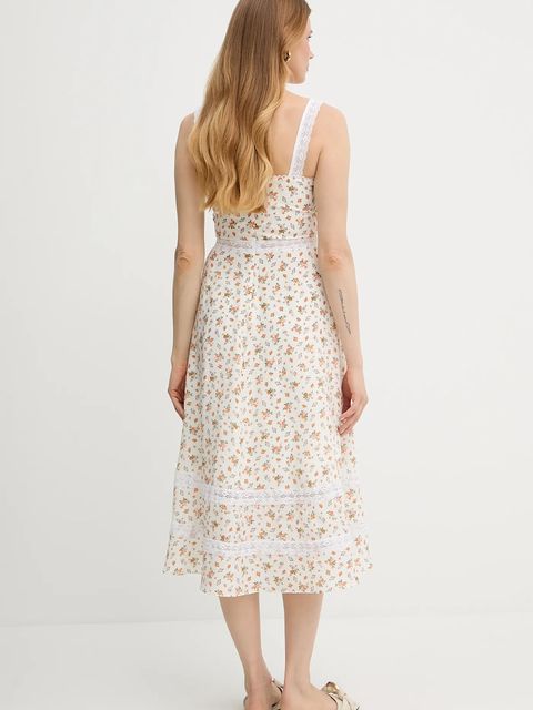 Weekend Max Mara sukienka jedwabna kolor beżowy midi rozkloszowana 2515221023600 - zdjęcie produktu nr 2