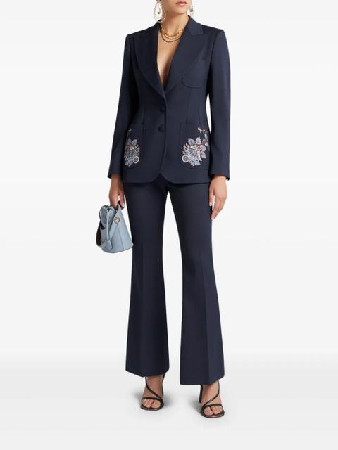 ETRO floral-embroidered wool blazer - Blue